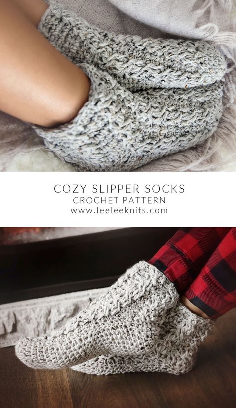 Cozy Crochet Slipper Socks - Leelee Knits Crochet Feet Warmers, Slipper Socks Crochet Pattern, Women's Crochet Slippers Free Pattern, Crochet Slipper Socks Free Pattern, Crochet Slipper Socks, Crochet Sock Pattern Free, Easy Crochet Socks, Cozy Slippers Boots, Crochet Slipper Boots