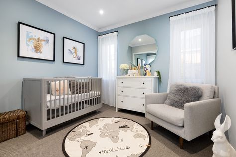 Grey Crib Nursery, Nursery Room Colors, Gender Neutral Nursery Ideas, Light Blue Nursery, Neutral Nursery Ideas, Baby Blue Nursery, Grey Nursery Boy, Blue Nursery Boy, Baby Nursery Design