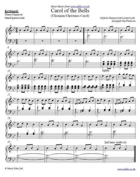 Carol of the Bells for piano - click to download sheet music Carol Of The Bells Piano, Hand Bell Music, Ukrainian Christmas, Easy Sheet Music, Boomwhackers, Carol Of The Bells, Download Sheet Music, Hand Bells, Piano Sheet