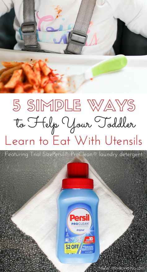 #ad #PersilLaundry. How to teach your toddler to eat with utensils and silverware. 5 ways to help your toddler eat with silverware, and the laundry detergent you'll want to clean up the inevitable mess with! New Mom Advice, Easy Toddler Meals, Must Have Products, Happy Mommy, How To Teach Kids, Raising Girls, Teaching Toddlers, Easy Meals For Kids, Discipline Kids