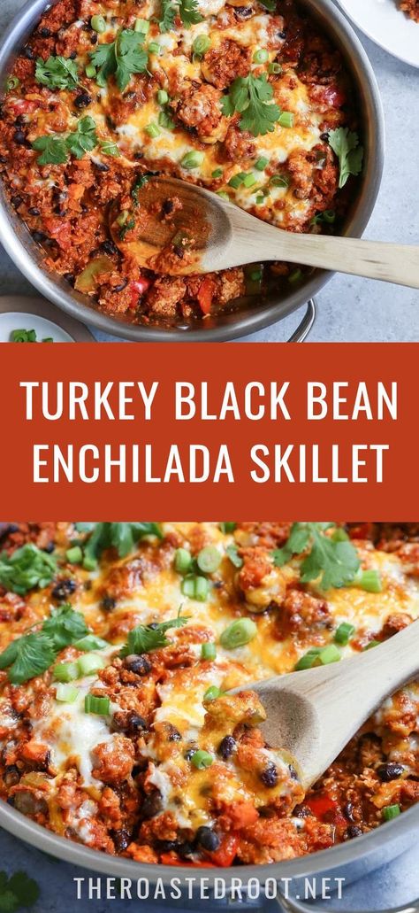 Ground Turkey Enchiladas, Sweet Potato Skillet Recipes, Cheesy Turkey, Black Bean And Sweet Potato, Bean And Sweet Potato, Enchilada Skillet, Sweet Potato Rice, Lean Protein Meals, Turkey Enchiladas