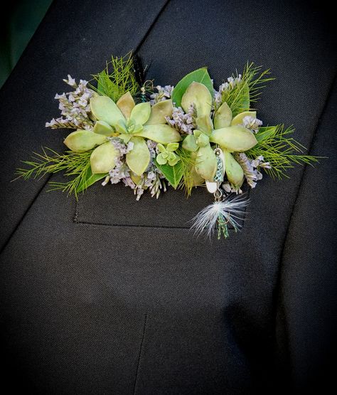 Succulent Pocket Boutonniere, Pocket Square Boutonniere, Square Boutonniere, Boutonniere Ideas, Pocket Boutonniere, Stables Wedding, Succulent Boutonniere, Prom Bouquet, Unique Pockets