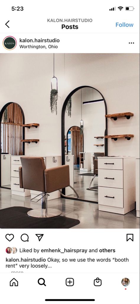 Open Floor Salon Ideas, Small Hair Station Ideas, Space Saving Salon Station, Hair Salon Styling Stations, Double Suite Salon, Full Length Mirror Salon Station, Boho Salon Station, Salon Styling Station Ideas, Salon Suite Station Ideas