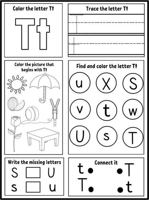 Alphabet worksheets using the letter T color the picture that begins with the letter t Learning Letter T Preschool, Letter Tt Worksheet, Letter T Tracing Worksheets Preschool, Letter T Tracing Worksheet, Letter T Activity For Preschoolers, Letter T Crafts For Kindergarten, Letter T Worksheets Kindergarten, Letter T For Preschool, Letter T Activities For Kindergarten