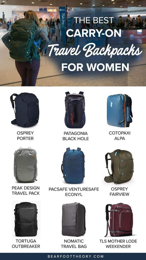 Here are the best carry-on travel backpacks for women so you can pack light, get organized, and be more flexible on your travels. European Backpacking Packing List, Best Backpack For Europe Travel, Backpacking Backpack Women, Backpacks For Travel Women, Best Carry On Backpack For Women, Backpack For Europe Travel, Europe Travel Backpack, Travel Carry On Only, Best Travel Luggage For Women