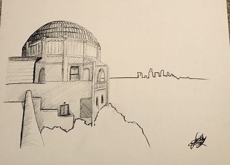 Griffith observatory sketch, JorDawn Design pen and ink Observatory Drawing, Griffith Observatory, Pen And Ink, I Shop, Sketch, Pen, Male Sketch, Tattoos, Drawings