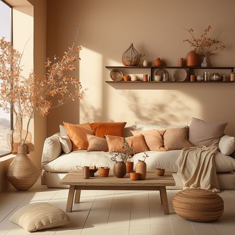 Salon beige : 15 idées pour une déco cosy et tendance ! Living Room Warm Tones, Cosy Living Room Ideas Warm Colours, Deco Cosy, Peach Living Rooms, Terracotta Living Room, Beige Living Room Decor, Earth Tone Living Room, Beige House, Beige Living Room