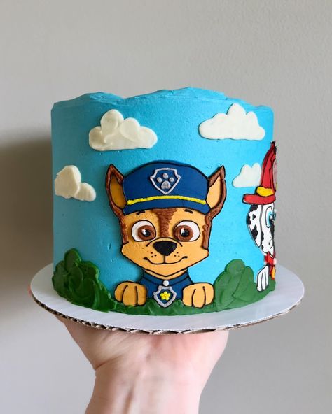 Paw Patrol Buttercream Cake, Chase Paw Patrol Cake, Paw Patrol Cakes, Chase Cake, Chase And Marshall, Paw Patrol Cake, Cream Art, Chase Paw Patrol, Paw Patrol Birthday