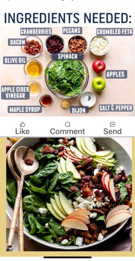 Salad With Apples And Pecans, Spinach Salad With Apples, Apple Salad Dressing, Spinach Apple Salad, Salad With Apples, Apple Salad, Crunchy Pecans, Pecan Recipes, Spinach Salad