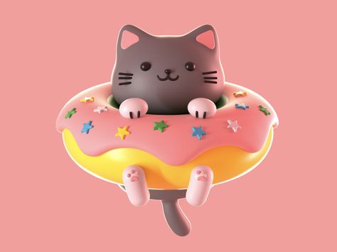 Character Design Portfolio, 3d Portfolio, Donut Cat, Cat 3d, Cute Donuts, 3d Concept, Cute Candles, Nft Art, 3d Artwork