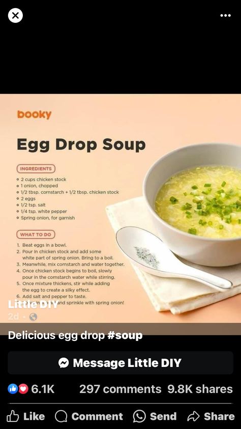 Uni Prep, Easy Egg Drop Soup, Picture Recipes, Calorie Chart, Homemade Recipe Books, Fairy Food, Homemade Cookbook, Homemade Baking, Random Recipes