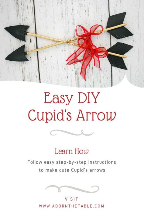 Arrows Diy, Metallic Gold Spray Paint, Unique Table Settings, Valentine Cupid, Diy Valentines Decorations, Cupids Arrow, Valentine's Day Decor, Painted Sticks, Cute Diy