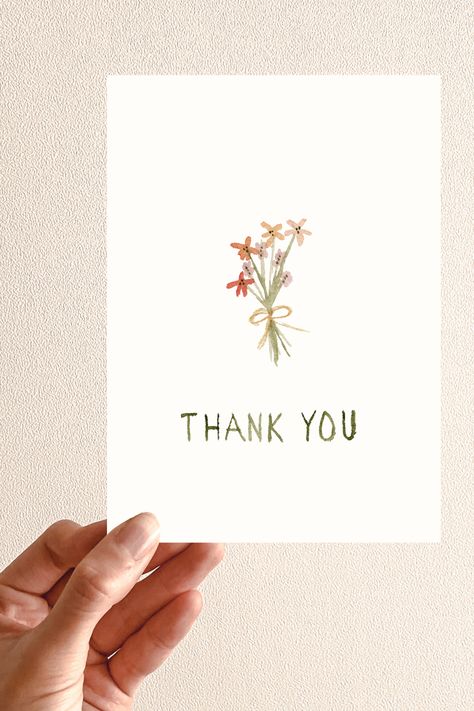 This cute hand-painted thank you card features a simple bouquet of watercolor flowers. Perfect for teachers, friends, colleagues, small businesses, and weddings. The Details: -card measures 4 x 5.5 inches -blank inside for personal message -white envelope included -printed on high quality cardstock Diy Watercolor Thank You Notes, Small Thank You Cards, Thank You Watercolor Cards, Watercolor Thank You Cards Diy, Watercolor Thank You Cards, Cards For Business, Card For Teacher, Simple Bouquet, Card For Wedding