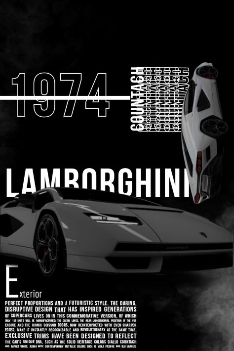 Lamborghini countach 1974 poster Aesthetic Lamborghini Wallpaper, Creative Car Poster Design, Lamborghini Aesthetic Wallpaper, Lamborghini Aesthetic, Lamborghini Poster, Lamborghini Wallpapers, Lamborghini Design, Lamborghini Wallpaper, Black Car Wallpaper