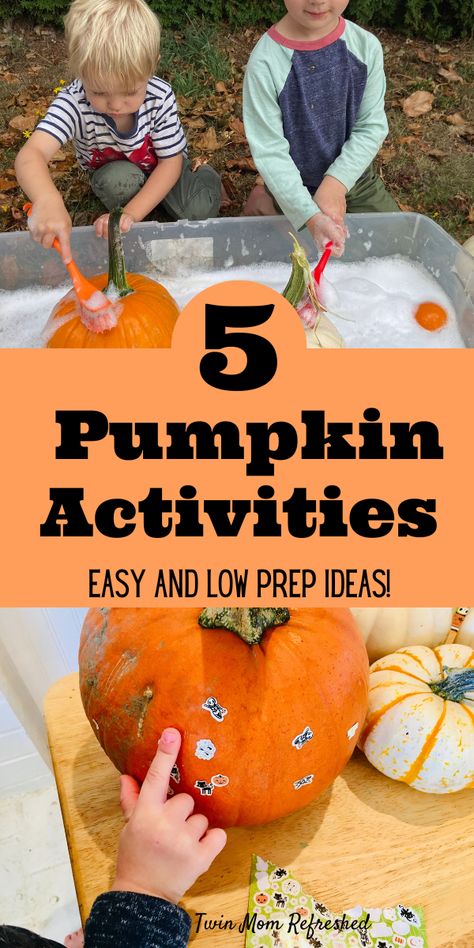 5 easy and simple pumpkin activities for 1, 2, and 3 year olds. Fun pumpkin ideas for toddlers and kids that are easy to set up and keep them entertained for daycare, preschool, school, or home! Autumn Themed Activities, Activities For One Year Olds, Math Patterns, Pumpkin Activities, Fun Pumpkins, Activities For Toddlers, Homeschool Activities, Toddler Learning Activities, Pumpkin Theme