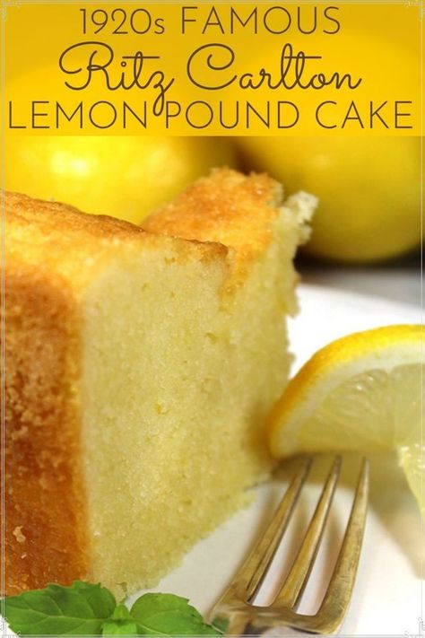 Ritz Carlton Lemon Pound Cake, Lemon Pound Cake Recipe, Pound Cake Recipe, Torte Cupcake, Lemon Cake Recipe, Lemon Dessert Recipes, Lemon Pound Cake, Favorite Dessert, The Ritz Carlton