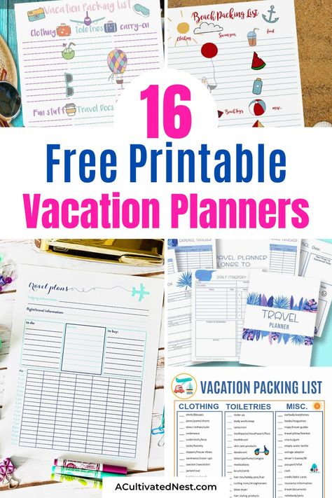 16 Free Printable Vacation Planners- Plan your dream vacation effortlessly with these free printable vacation planners! Keep track of everything from packing lists to daily itineraries with these beautifully designed templates. | #VacationPlanning #FreePrintables #TravelOrganization #printable #ACultivatedNest Vacation Planning Template, Mom Planner Printables Free, Vacation Planning Printables, Free Travel Printables, Itinerary Template Free, Study Planner Printable Free, Vacation Itinerary Template, Vacation Calendar, Vacation Planner Template