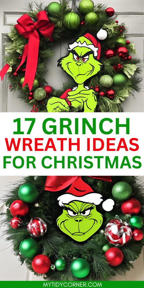 Grinch Wreath Ideas for Christmas Grinch Christmas Wreaths, Grinch Wreath Ideas, Grinchmas Decorations Diy, Diy Grinch Decorations, Grinch Christmas Wreath, Wreaths For Christmas, Unique Christmas Decor, Grinch Crafts, Grinch Wreath