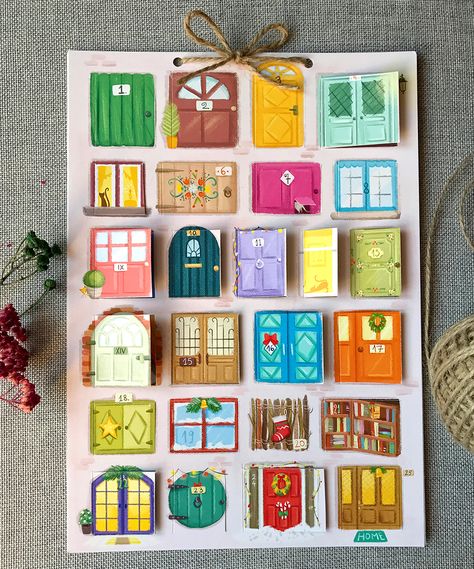 Advent Calendar Doors, Drawing Advent Calendar, Photo Advent Calendar Diy, Hand Painted Advent Calendar, Advent Calendar Illustration, Photo Advent Calendar, Boston Christmas, Calendar Advent, Advent Calenders