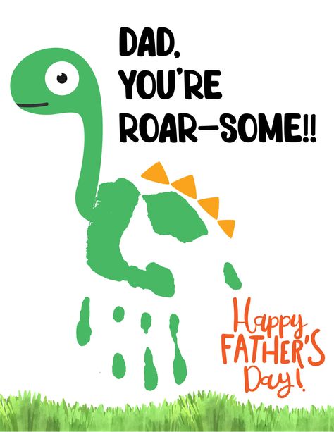 handprint dinosaur fathers day card Kids Fathers Day Crafts, Dad Crafts, Easy Fathers Day Craft, Fathers Day Art, Father's Day Printable, Baby Art Projects, Toddler Arts And Crafts, Memory Crafts, Cricut Tips