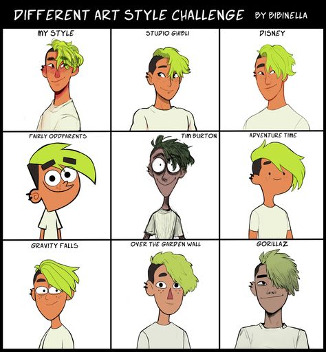 Hairstyle Drawing, Hairstyles Color, Art Style Challenge, Different Art, Different Art Styles, Cartoon Faces, Art Prompts, Style Challenge, Art Tutorials Drawing