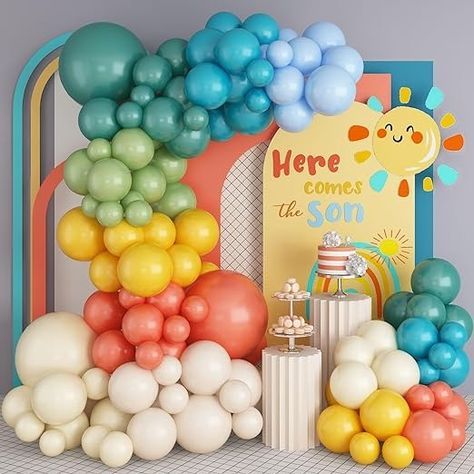 Amazon.com: Retro Boho Balloon Arch Garland Kit, 163Pcs Retro Blue Orange Mustard Yellow Balloon, Here Comes the Son First Birthday Theme Boho Colorful Baby Shower Party Decoration : Everything Else Here Comes The Son Birthday Party, Son First Birthday, Boho Balloon Arch, First Birthday Theme, Here Comes The Son, Orange Birthday, Campus Events, Adoption Party, Colorful Baby