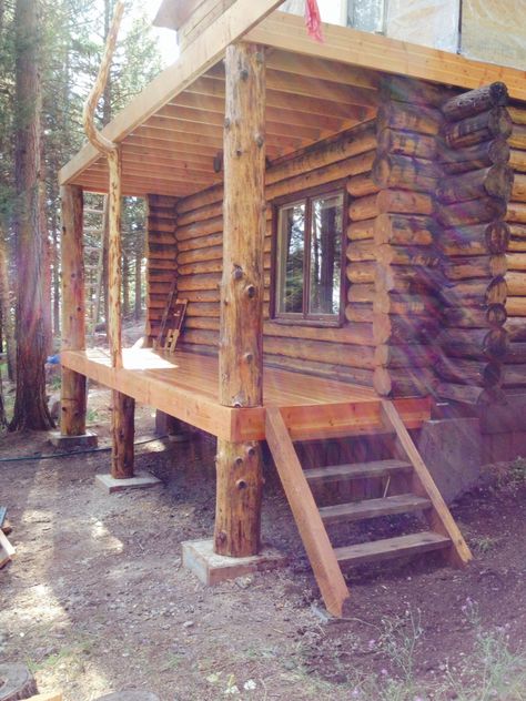 Cabin Front Door, Door Decks, Cabin Porch, Fun Backyard, Building A Cabin, Porch Roof, Backyard Fun, Rustic Cabin, Mini House