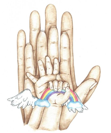 Misscarage Recovery, Miscarriages Pictures Art, Rainbow Baby Tattoo Ideas, Baby Angel Drawing, Rainbow Baby Tattoo, Tattoos For Miscarriages, Miscarriages Pictures, Miscarried Baby Tattoo, Angel Baby Drawing