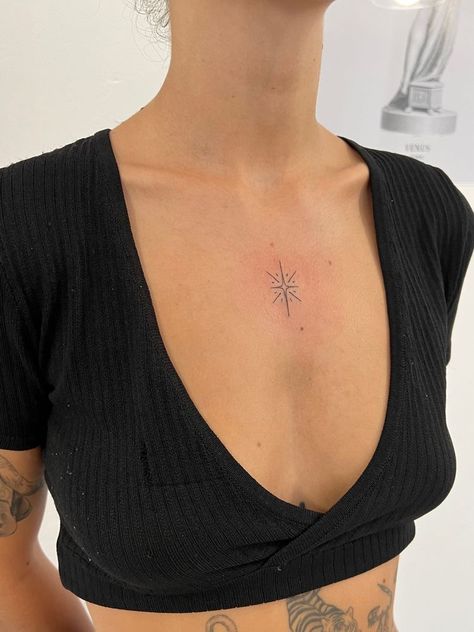 Sparkle Tattoo On Chest, Sparkle Tattoo Sternum, Sparkle Chest Tattoo Female, Chest Sparkle Tattoo, Word Tattoos Chest, Sparkle Tattoo Chest, Star On Chest Tattoo, Sparkle Chest Tattoo, Star Sternum Tattoo Women