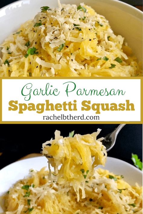 This garlic parmesan spaghetti squash is a simple recipe that’s healthy and low-carb. Roasted spaghetti squash is tossed in garlicky butter with ground black pepper and fresh parmesan cheese. It’s a simple side dish to compliment any protein! #spaghettisquash #easyrecipe #fallrecipe #squashrecipe #easysidedish #vegetablesides #lowcarb #vegetarian Spaghetti Squash With Parmesan Cheese, Seasoned Spaghetti Squash, Sides For Spaghetti Squash, Speghitti Squash Recipes, Cheesy Garlic Spaghetti Squash, Spaghetti Squash Garlic Noodles, Spaghetti Squash Sides Recipes, Spaghetti Squash With Steak Recipes, Savory Spaghetti Squash