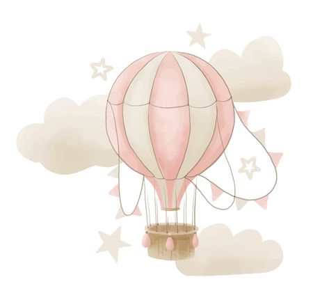 Wedding Chocolate Decoration, Newborn Greeting Card, Hot Air Balloon Drawing, Hot Air Balloon Clipart, Baby Print Art, Balloon Illustration, Digital Paper Free, Balloon Clipart, Baby Rosa