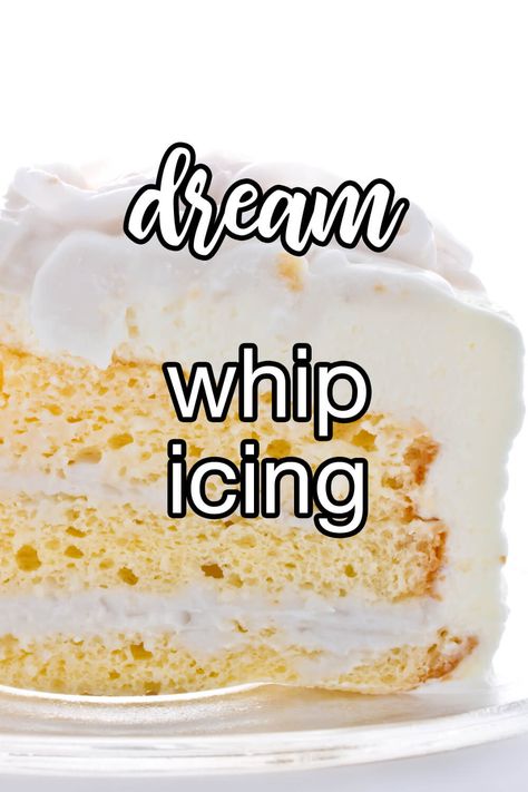 Dream Whip Icing - Take the guesswork out of making perfect icing. Dream Whip topping mix helps stabilize the icing and vanilla pudding mix gives it a creamy texture. | CDKitchen.com Pudding Mix Icing, Pudding Icing Recipe Without Cool Whip, Dream Whip Icing, Cool Wipe Icing, Dream Whip Frosting With Pudding, Cool Whip Frosting Without Pudding, Walmart Whipped Icing Recipe, Whip Icing Recipe, Frosting Made With Pudding