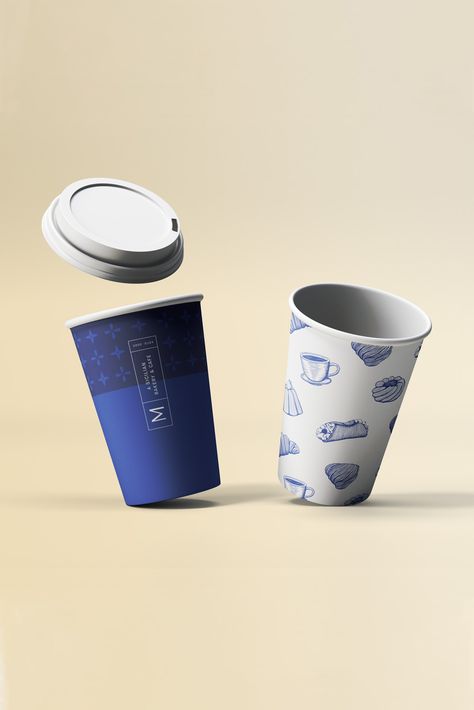 Takeaway Cup Design, Design Cup Drink, Drink Packaging Design Cup, Paper Cup Design Packaging, Paper Cup Design Ideas, Cafe Cup Design, Coffee Cup Packaging Design, Coffee Cup Design Ideas, Cup Designs Ideas