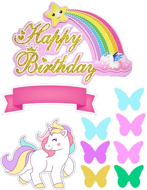 cupcakedecorating #unicorncake #unicornonthel Happy Birthday Rainbow Topper Printable, Happy Birthday Unicorn Topper Printable, Unicorn Printable Cake Topper, Topper Pelangi, Rainbow Cake Topper Printable, Unicorn Number Cake, Diy Cake Topper Printable, Fondant Unicorn Cake Toppers, Diy Unicorn Cake