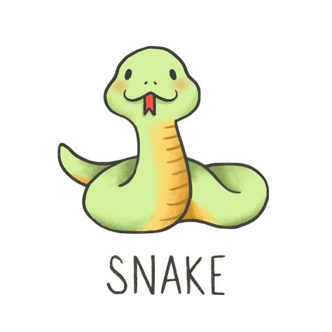 Rattle Snake Drawing Easy, Cartoon Snake Tattoo, Snake Illustration Cute, Snake Cartoon Drawing, Chibi Snake, Cute Snake Drawing, Snake Animation, Kawaii Snake, Snake Doodle