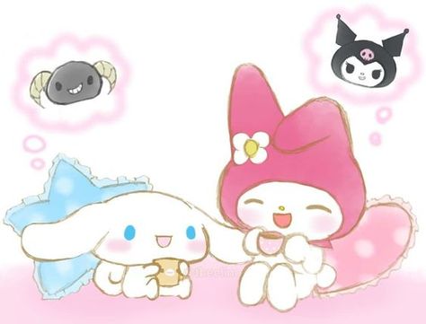 ♡ cinnamoroll and my melody thinking about their rivals! ♡ Cinnamoroll X My Melody, Cinamoroll And My Melody, Cinnamoroll And My Melody, My Melody And Cinnamoroll, Melody And Cinnamoroll, Hello Kitty My Melody, Cute Kawaii Drawings, Anime Canvas, Art Drawings For Kids