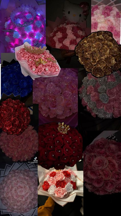 Glitter Ribbon Roses, Glitter Roses Diy, Glitter Roses Bouquet, Ribbon Rose Bouquets, Roses Bouquet Gift, Pretty Flowers Pictures, Ribbon Flowers Bouquet, Luxury Bouquet, Birthday Flowers Bouquet