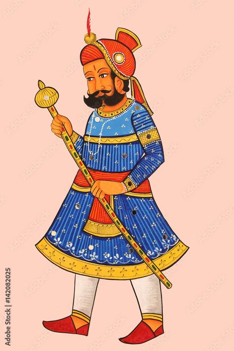 Traditional Indian or Rajasthani wall painting of Man or King. Stock Illustration | Adobe Stock Indian King Illustration, Rajasthani Illustration, Rajasthani Wall Painting, Indian King, King Illustration, Traditional Indian, Adobe Stock, Wall Painting, Stock Illustration