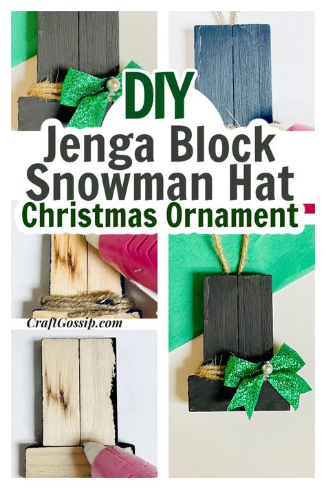 Jenga Block Christmas Snowman Ornament — CraftBits.com Jenga Block Snowman, Jenga Block Christmas, Diy Snowman Gifts, Diy Jenga, Block Snowman, Diy Snowman Decorations, Jesus Crafts, Jenga Blocks, Snowman Hat