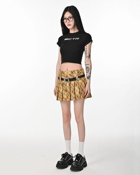 ✨ new pleated skirts ✨ Pleaded Skirt Outfits, Yellow Skirt Outfit, Plaid Mini Skirt Outfit, Checkered Skirt Outfit, For School Outfits, Yellow Skirt Outfits, Yellow Preppy, Skirt Outfits Korean, Checkered Outfit