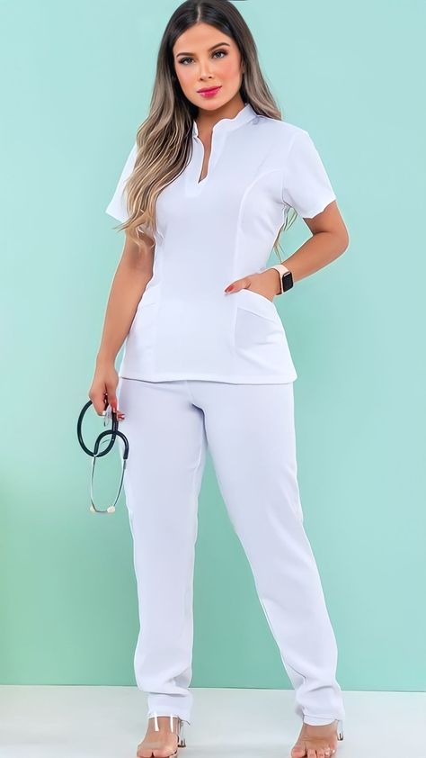 Nursing Uniform Design, Nurse White Uniform, Nurses Uniform Modern, Scrub Suit Design, Scrubs Uniform Cute, Work Dresses Professional, Nurse Fashion Scrubs, Nursing Outfit, Nurse Outfit Scrubs