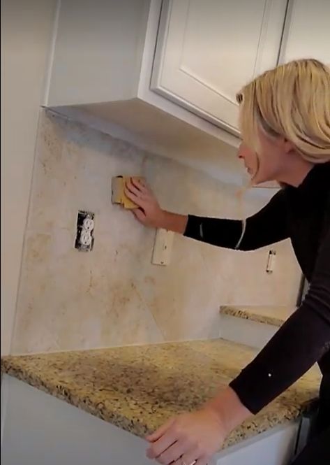 How to DIY Paint Your Kitchen Backsplash Tile (so it lasts for years!) Cheap Tile Backsplash, How To Change Kitchen Backsplash, Diy Painted Tile Backsplash, Painting Kitchen Tile Backsplash, Limewash Travertine Backsplash, Painting Stone Backsplash, Painting Travertine Tile Backsplash, Painted Backsplash Kitchen, Painted Kitchen Backsplash Ideas