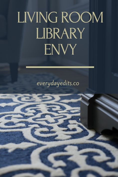 LOOK AT THESE LIBRARY ROOM IDEAS - Everyday Edits Paint Colors For Library Room, Blue Library Room Wall Colors, Navy Library Room, Navy Built Ins Living Room, Dark Blue Library Room, Library Table Decor Ideas, Navy Blue Library, Blue Library Room, Blue Library Aesthetic