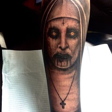 Conjuring Tattoo, The Conjuring Annabelle, Horror Sleeve, Sick Tattoos, Horror Tattoos, Themed Tattoos, Movie Tattoos, Sick Tattoo, 3 Tattoo