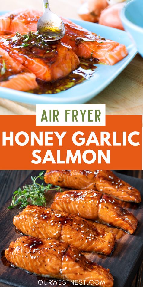 Honey Garlic Salmon Air Fryer Style Best Salmon Air Fryer Recipes, Salmon Air Frier Recipes, Salmon Tails Recipe, Quick Salmon Recipes Air Fryer, Air Fryer Salmon Marinade, Salmon Air Fryer Recipes Healthy, Airfry Salmon Recipes, Air Fryer Salmon Recipes Honey, Air Fryer Honey Salmon