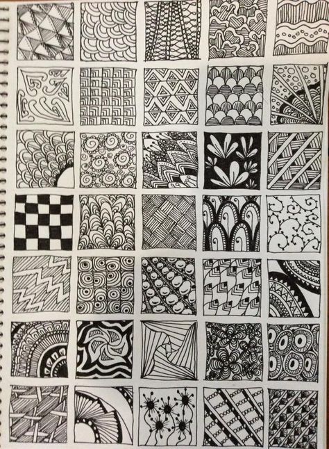 Çizgiden 1 parça Zentangle Patterns For Beginners, Geometric Patterns Drawing, Arte Doodle, Zen Doodle Patterns, Zentangle Artwork, Texture Drawing, Zen Doodle Art, Zentangle Designs, Tangle Art