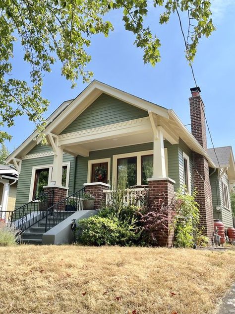 A Welcomed Craftsman Refresh - The Phinery 1930 Bungalow Exterior, Craftsman Paint Exterior, Craftsman Bungalow Exterior Colors, Craftsman Restoration, Craftsman Style Homes Exterior Color, Craftsman Color Palette, Bungalow Exterior Colors, Exterior Paint Palette, Renovated Craftsman