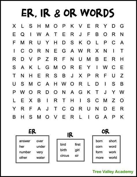 Er Phonics Worksheet, 3rd Grade Phonics Worksheets Free Printable, Ir Ur Er Activities, Ir Er Ur Activities, Bossy R Activities Free, Bossy R Worksheets Free, Bossy R Worksheet, Or Words, R Controlled Words