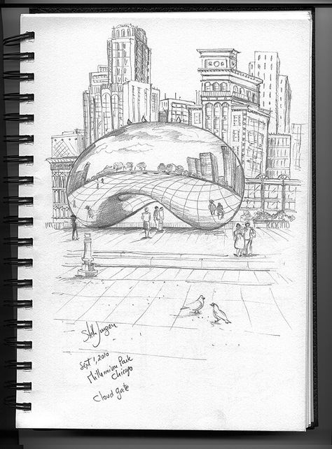 Chicago Bean, Chicago Buildings, Urban Sketches, City Sketch, Building Sketch, City Tattoo, Visit Chicago, Building Drawing, Chicago Usa