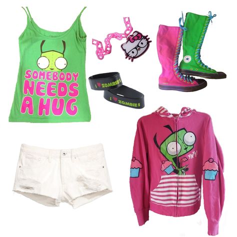 pink and green scene outfit idea Green Scene Outfit, Pink Punk Outfits, Scene Clothing, Skater Outfit, Scene Queens, Scene Outfits, Scene Kids, Hipster Outfits, Punk Outfits